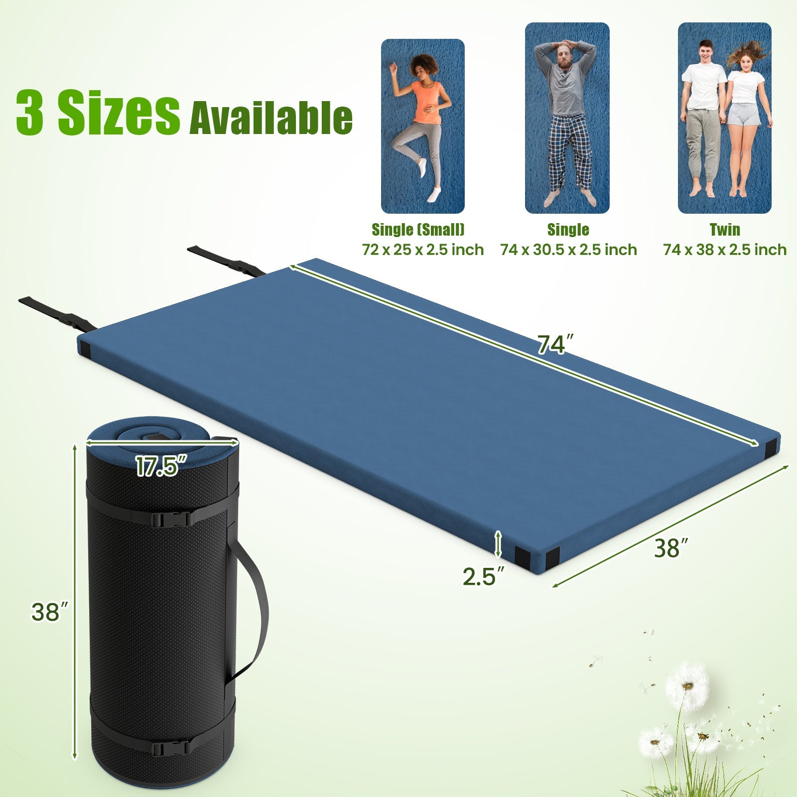 Indoor outdoor Sleeping mat with High density foam Cushion and Carrying Bag-Navy