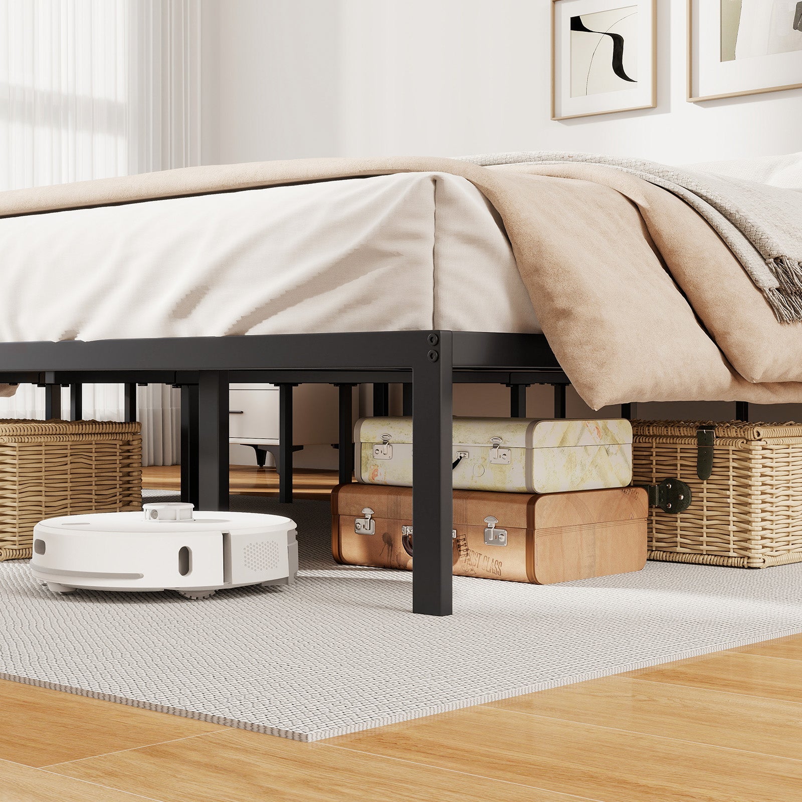 Full/Queen/King Size Metal Bed Frame Heavy Duty Support Slats Mattress Foundation-King Size