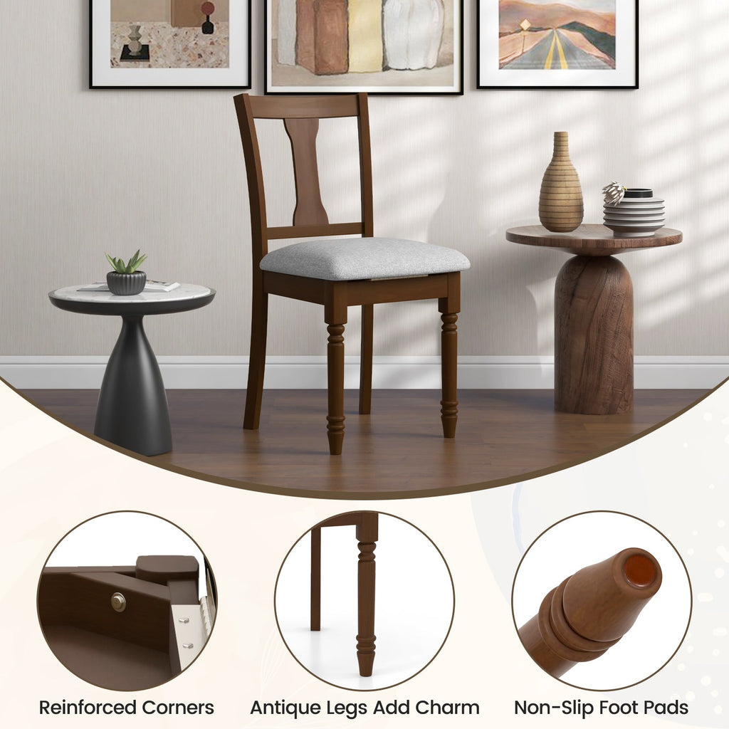 Kitchen Dining Chair with Linen Fabric and Storage Space-Brown