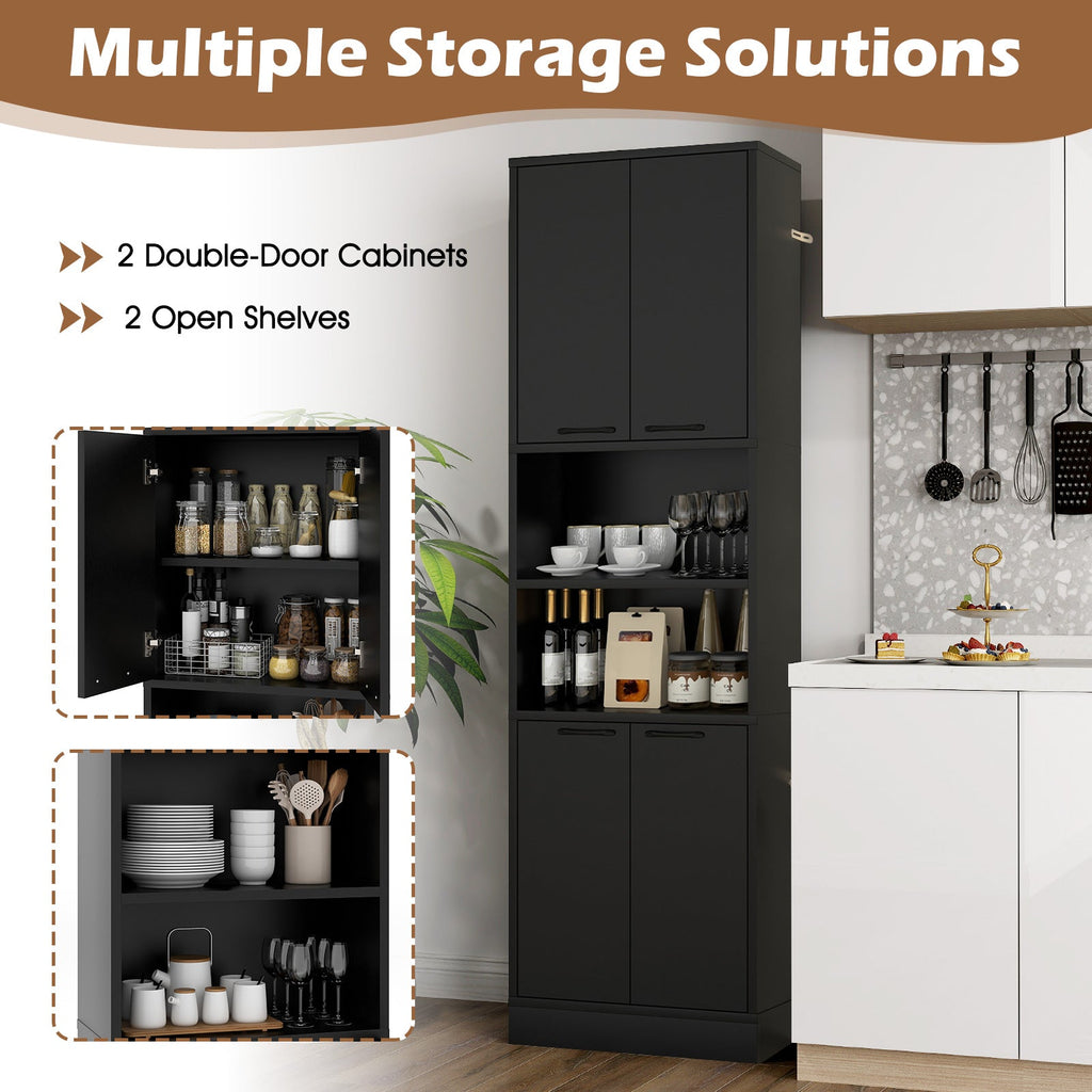 75 Inch Kitchen Pantry Cabinet Tall Cupboard with Doors and Shelves-Black