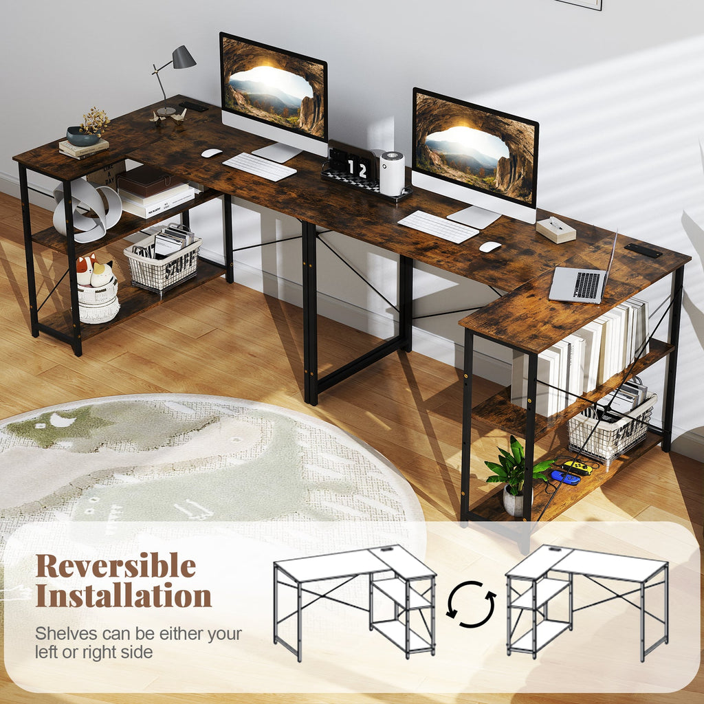 L-shaped 47 Inch Reversible Corner Desk with Adjustable Storage Shelves-Rustic Brown