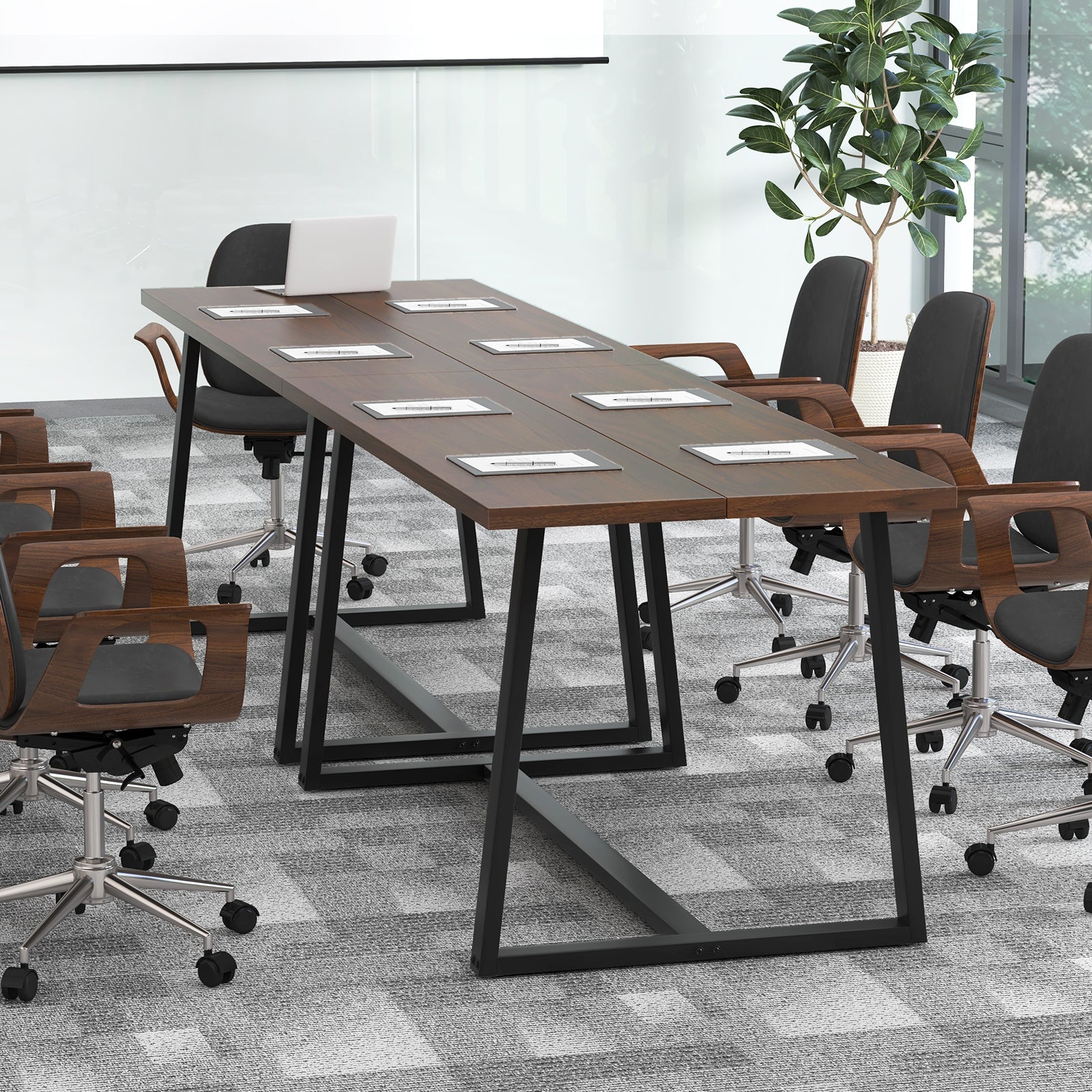 Large Dining Table with Heavy-duty Metal Frame and Anti-slip Foot Pads-Coffee