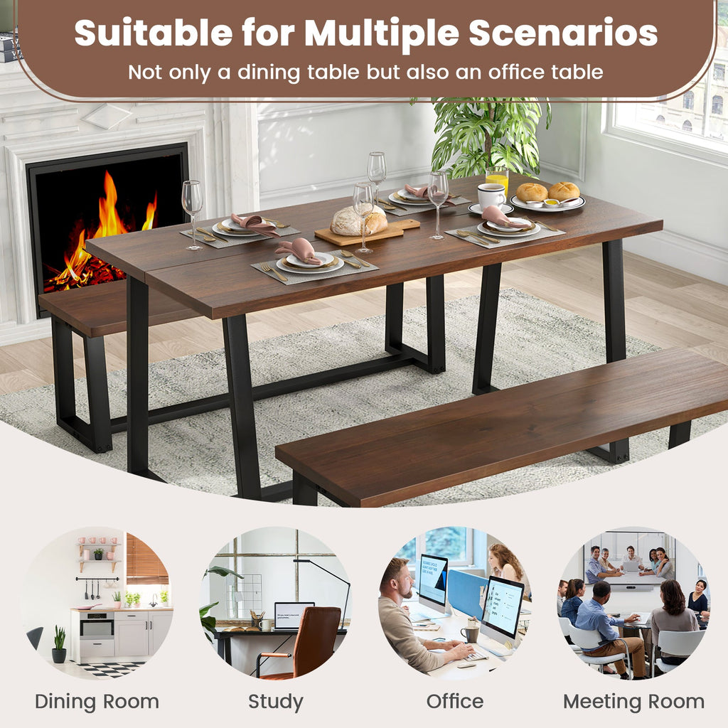 Large Dining Table with Heavy-duty Metal Frame and Anti-slip Foot Pads-Coffee