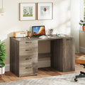 53 Inches Computer Desk with Power Outlets and 4 Storage Drawers-Gray