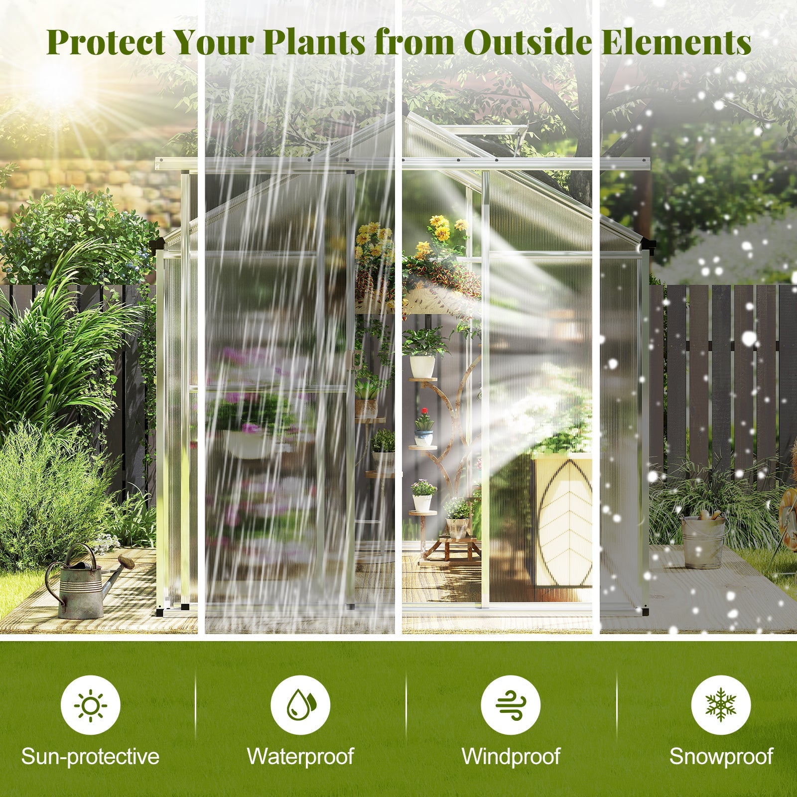 Large Walk-in Green House with Rain Gutters and Polycarbonate Panels-8 FT