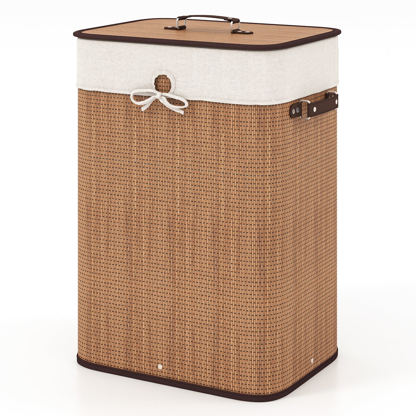 19 Gal Rectangle Laundry Basket Bamboo Clothes Hamper with Handles and Lid-Yellow