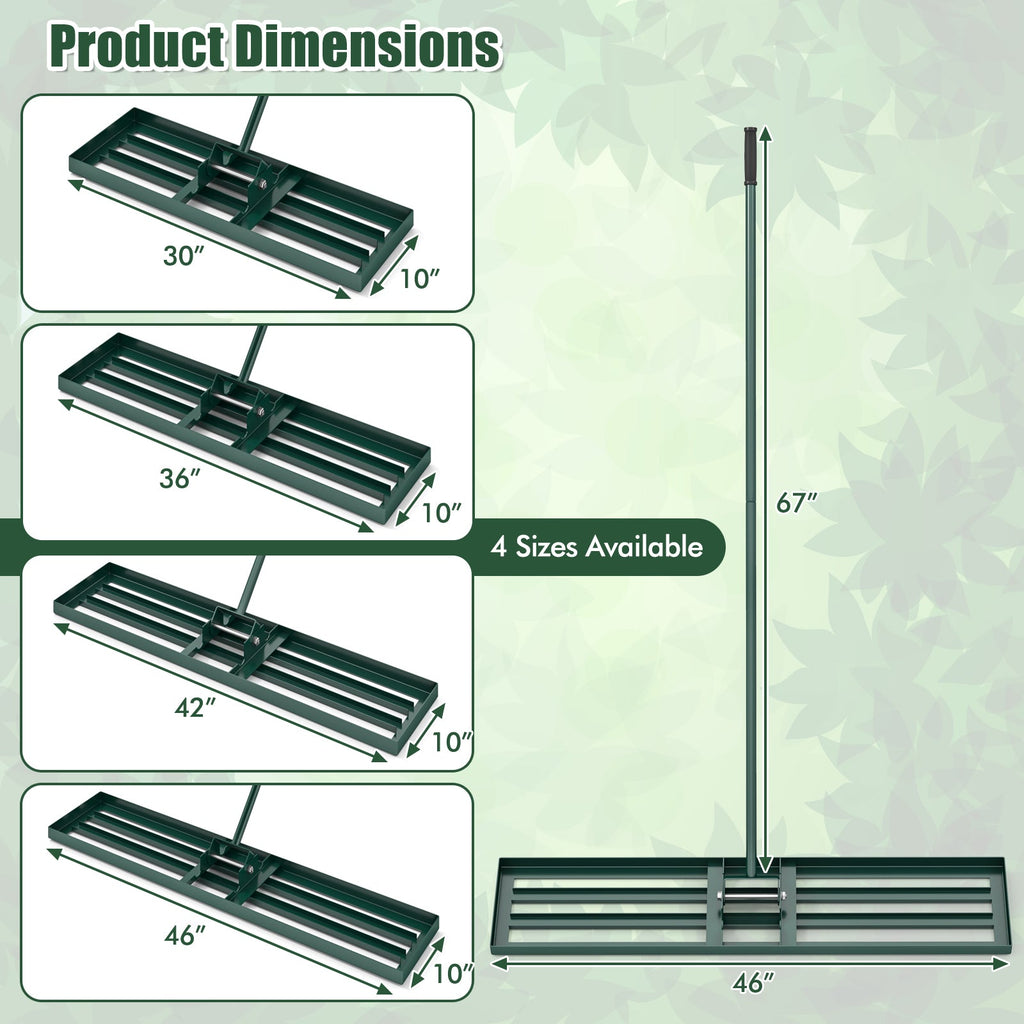 Lawn Leveling Rake 46 x 10 Inch Heavy Duty Lawn Level Tool for Soil-Green