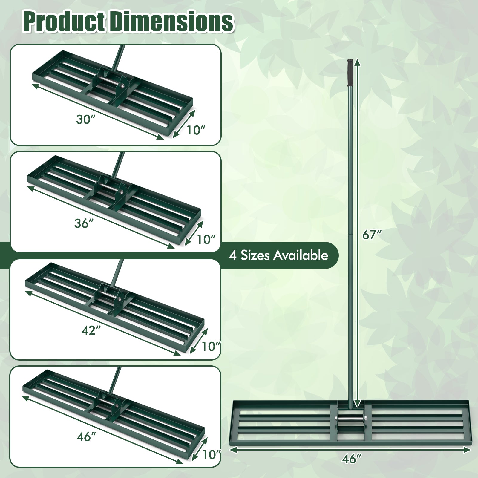 Lawn Leveling Rake 46 x 10 Inch Heavy Duty Lawn Level Tool for Soil-Green