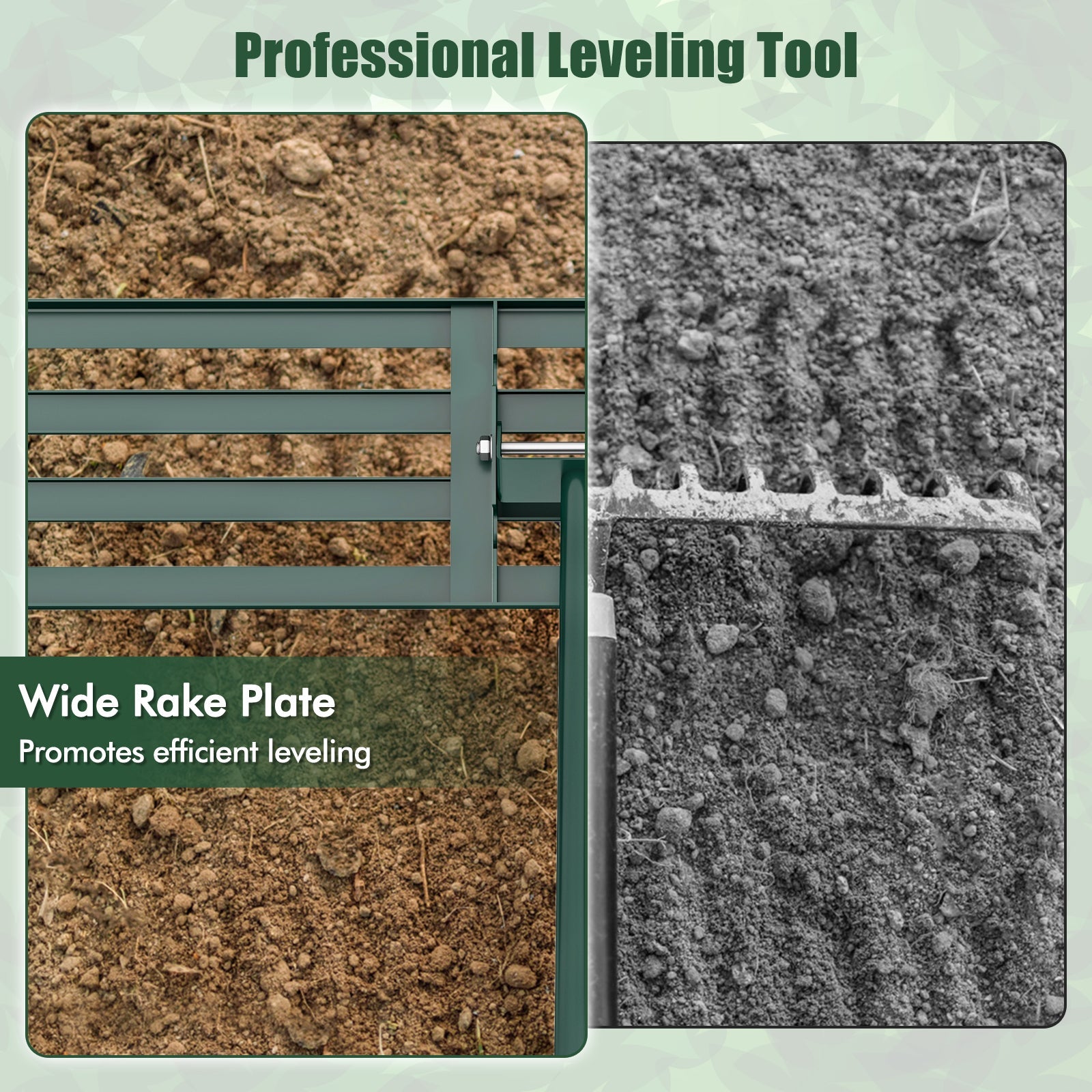 Lawn Leveling Rake 46 x 10 Inch Heavy Duty Lawn Level Tool for Soil-Green