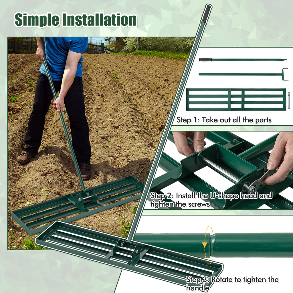 Lawn Leveling Rake 46 x 10 Inch Heavy Duty Lawn Level Tool for Soil-Green
