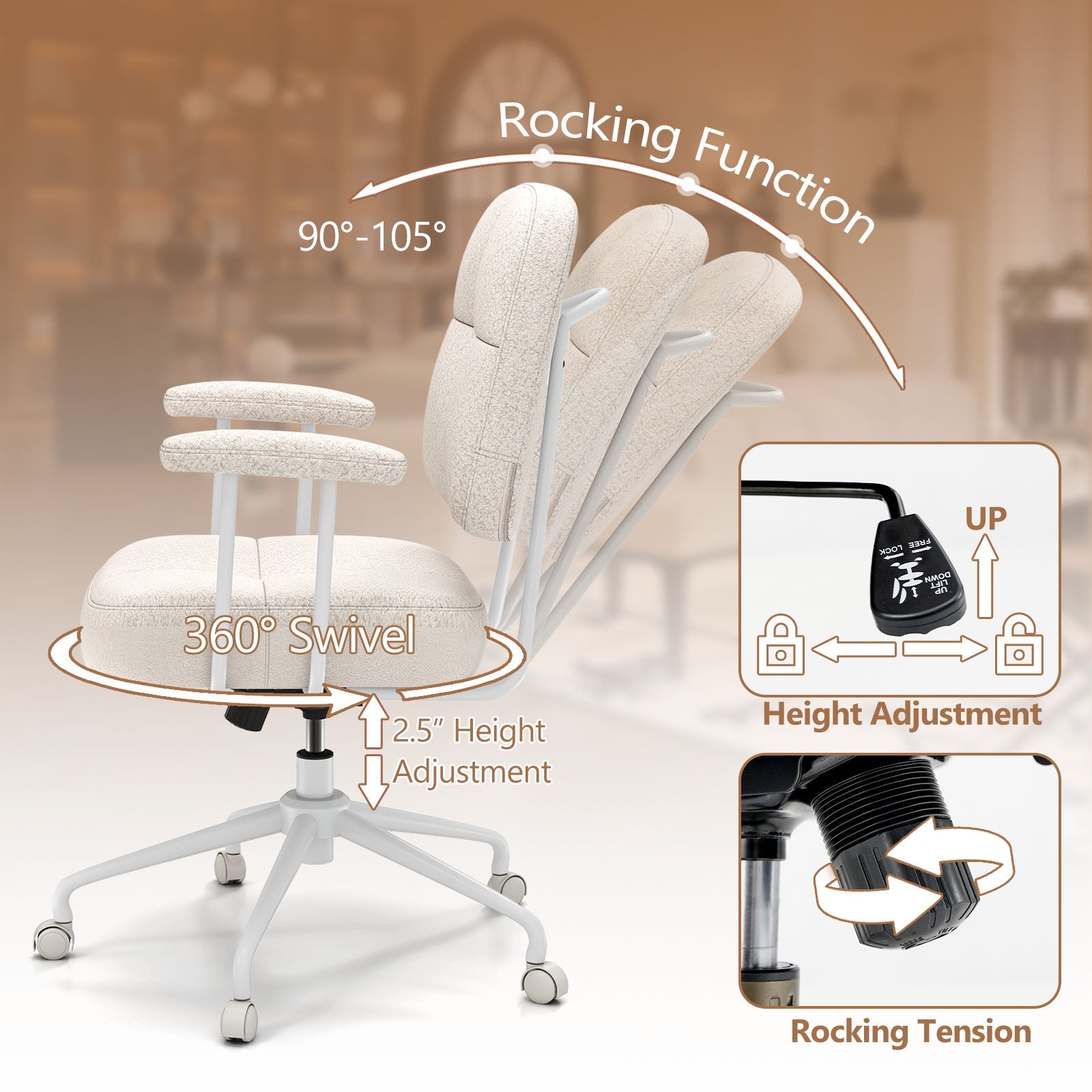Leathaire Upholstered Task Home Office Chair with Cushioned Back-Beige