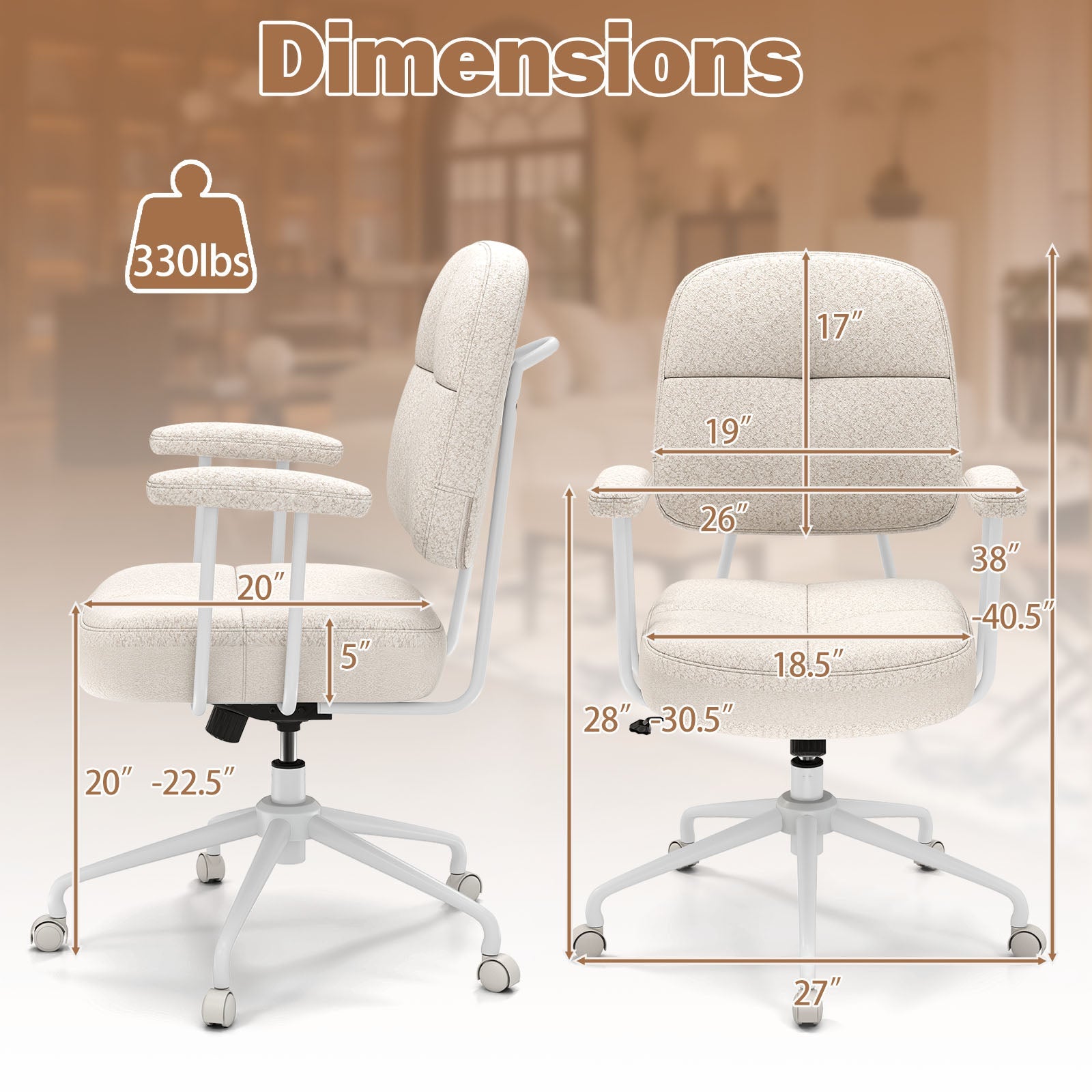 Leathaire Upholstered Task Home Office Chair with Cushioned Back-Beige