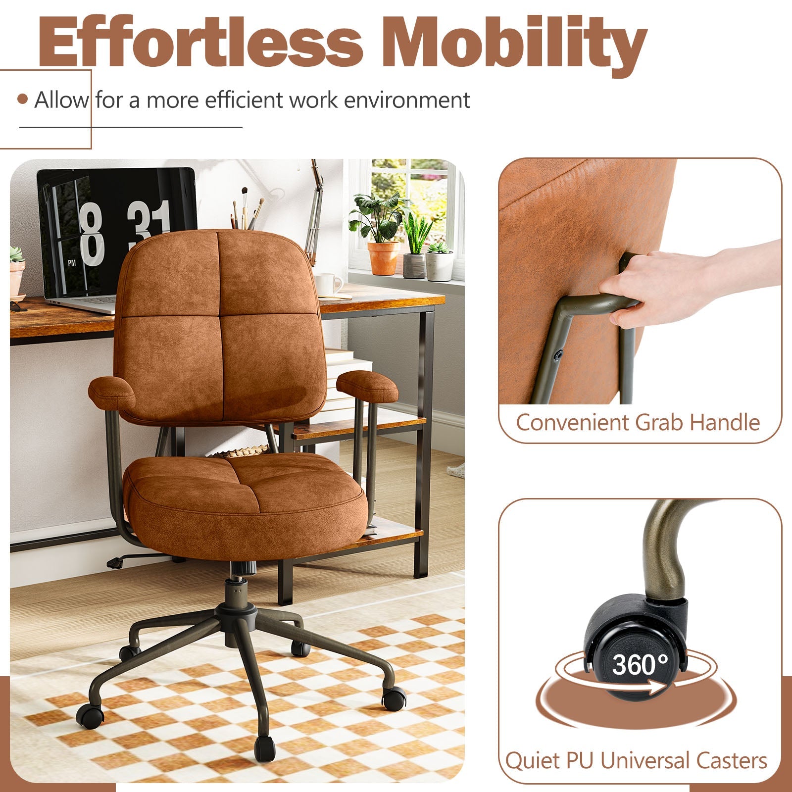 Leathaire Upholstered Task Home Office Chair with Cushioned Back-Brown