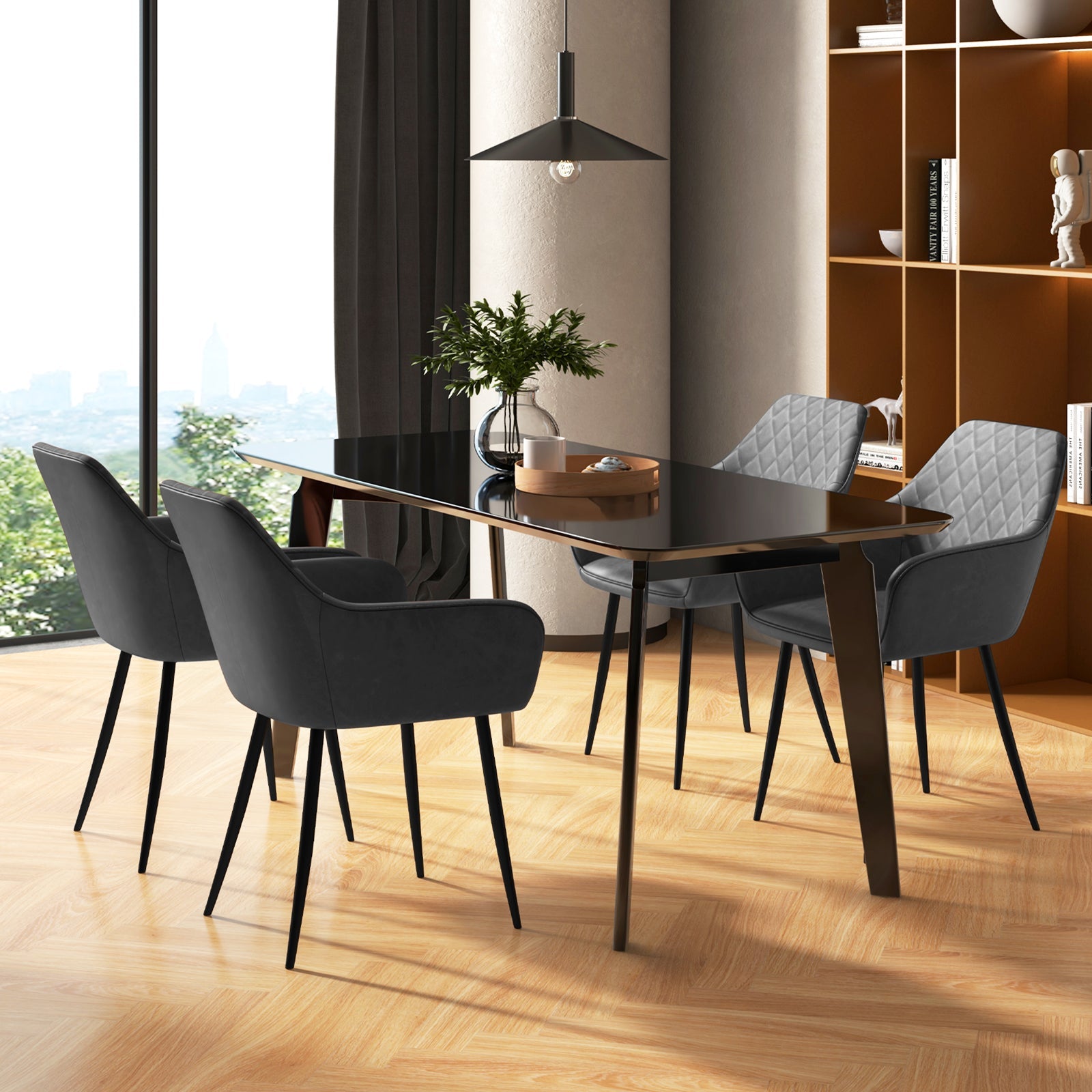 Leisure Dining Chair Set of 2 with Curved Backrest and Wide Seat-Gray