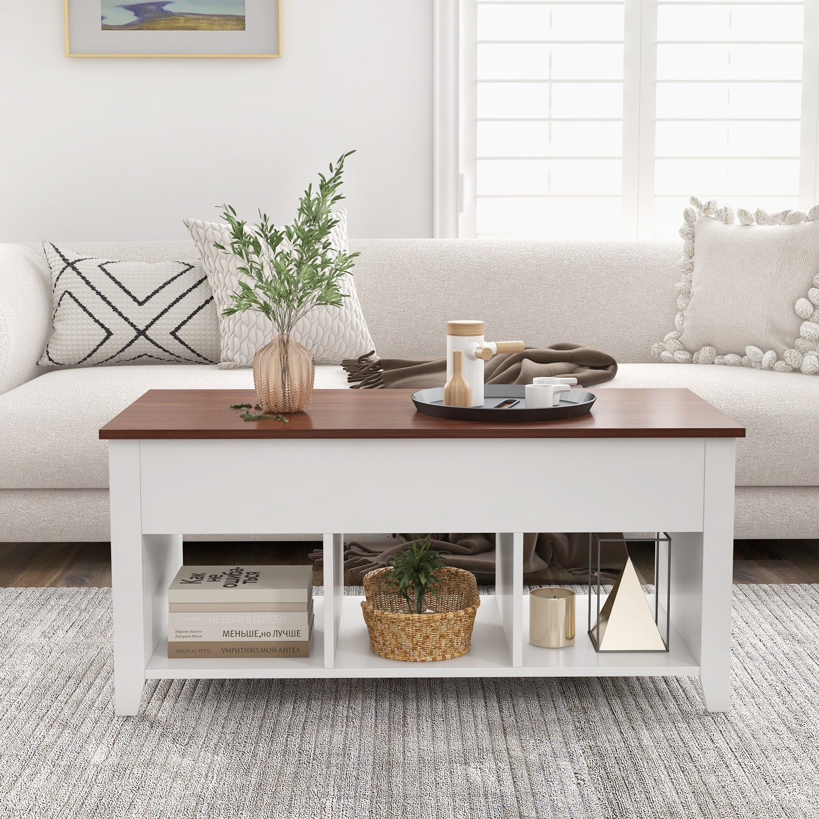 Coffee Table with Hidden Storage Compartment-White