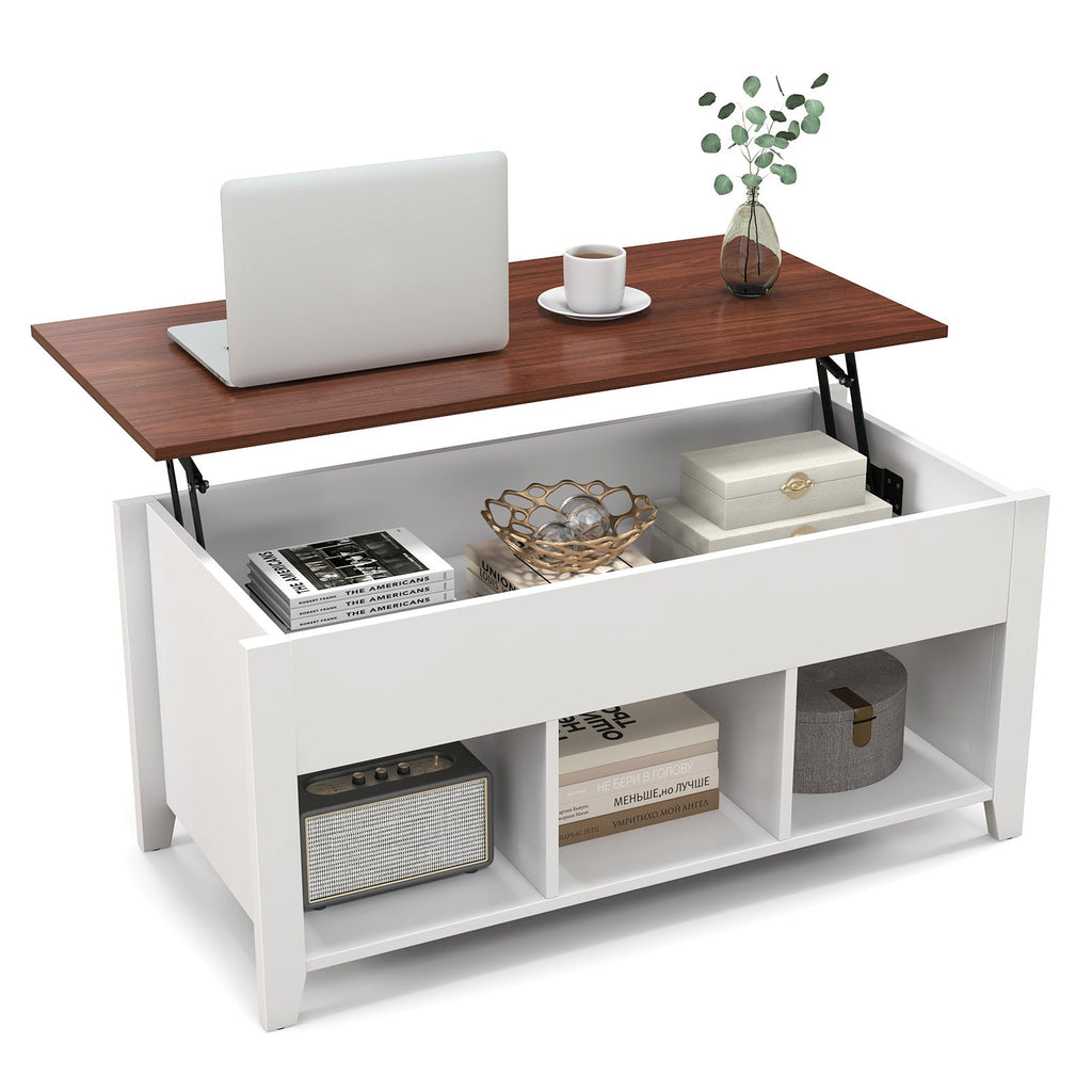 Coffee Table with Hidden Storage Compartment-White