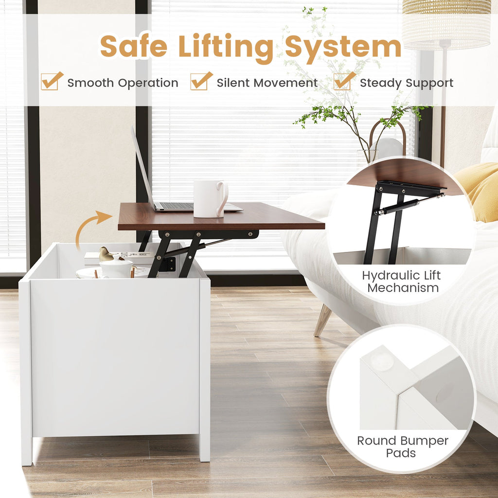 Coffee Table with Hidden Storage Compartment-White