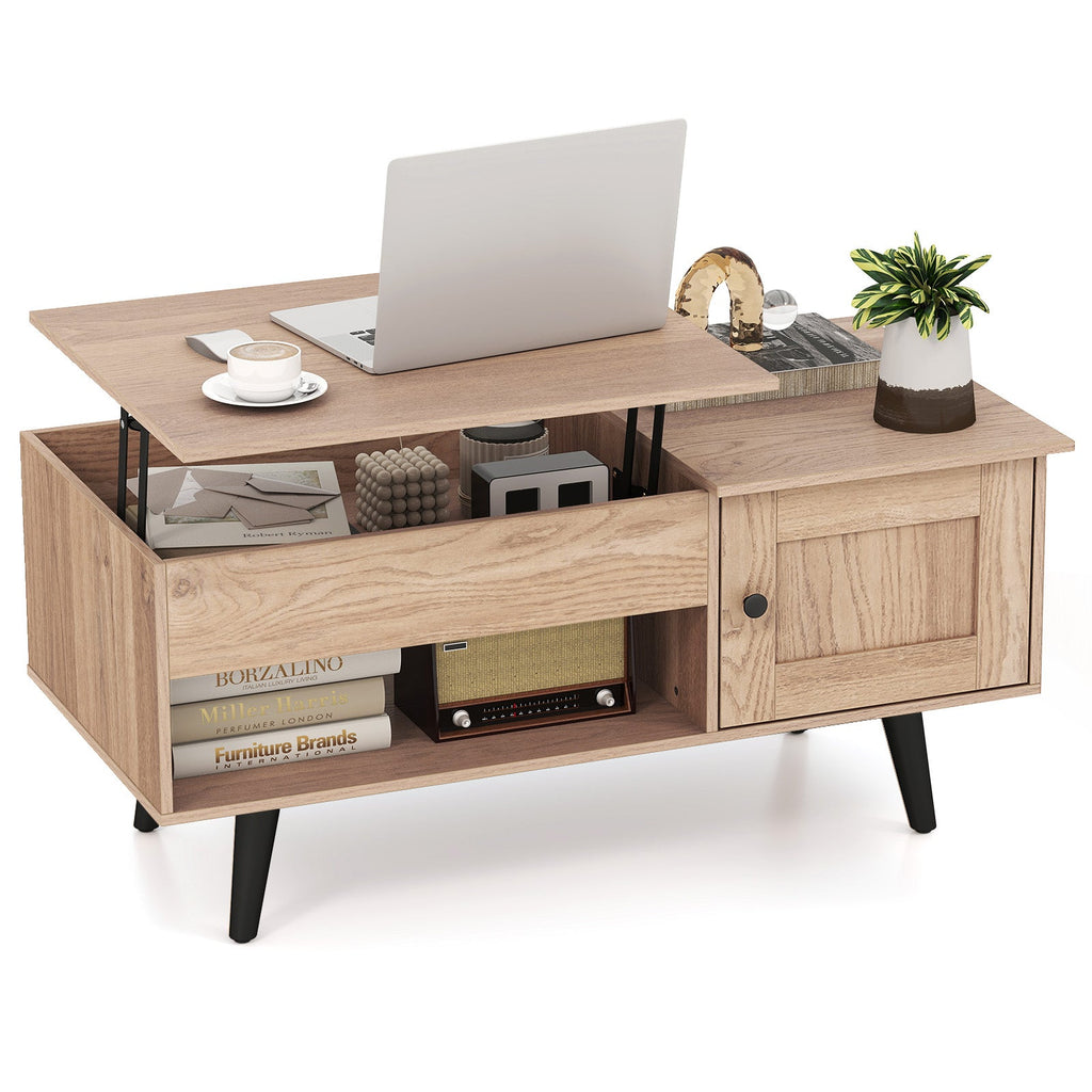 Lift Top Coffee Table with Storage and Hidden Compartment-Natural