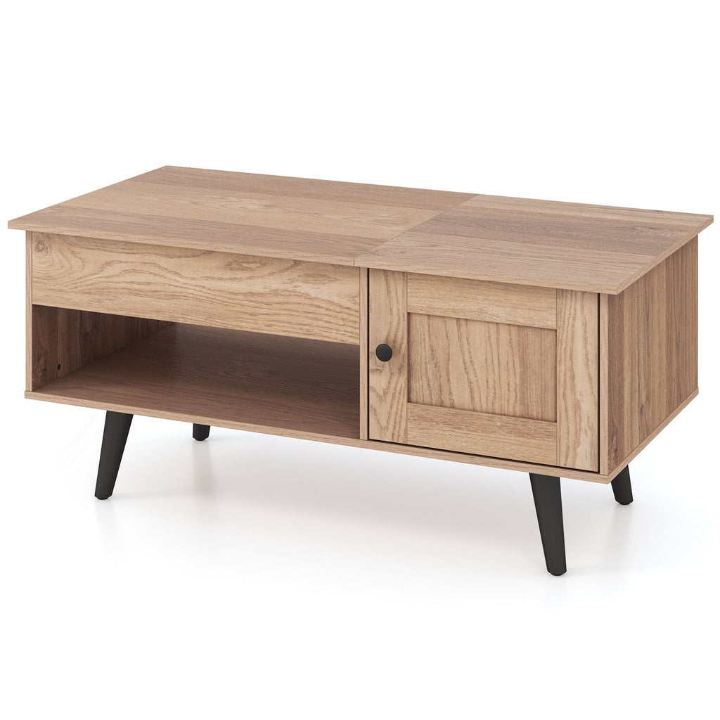 Lift Top Coffee Table with Storage and Hidden Compartment-Natural