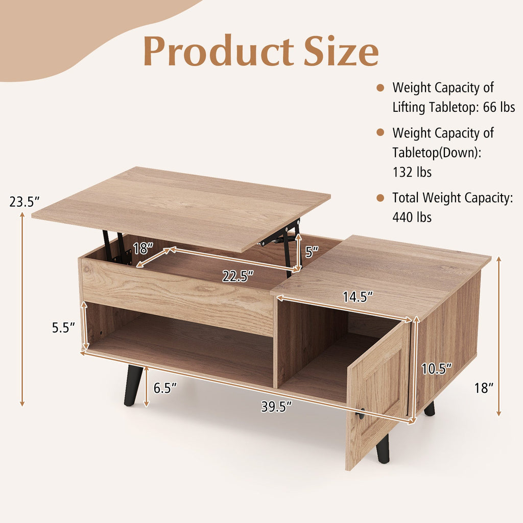 Lift Top Coffee Table with Storage and Hidden Compartment-Natural