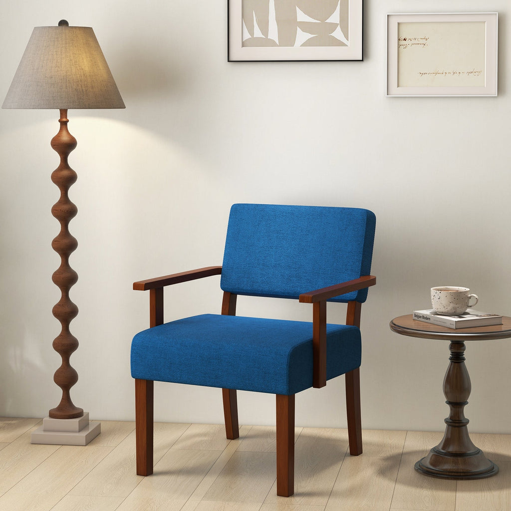 Linen Accent Chair Living Room Chair with Soft Padded Seat and Backrest-Blue