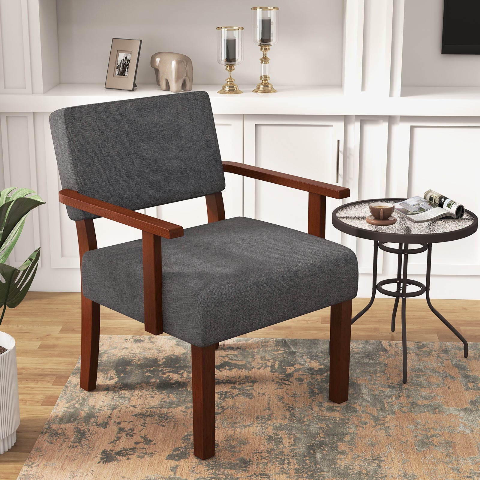 Linen Accent Chair Living Room Chair with Soft Padded Seat and Backrest-Gray