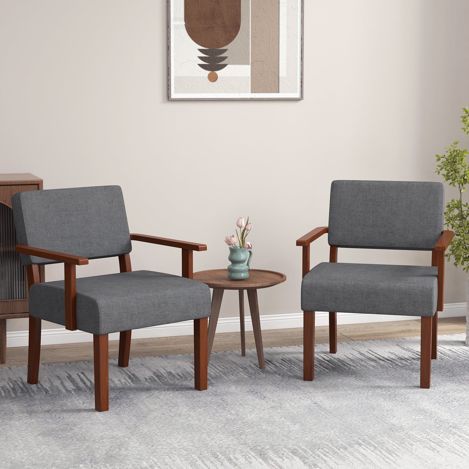 Linen Accent Chair Living Room Chair with Soft Padded Seat and Backrest-Gray