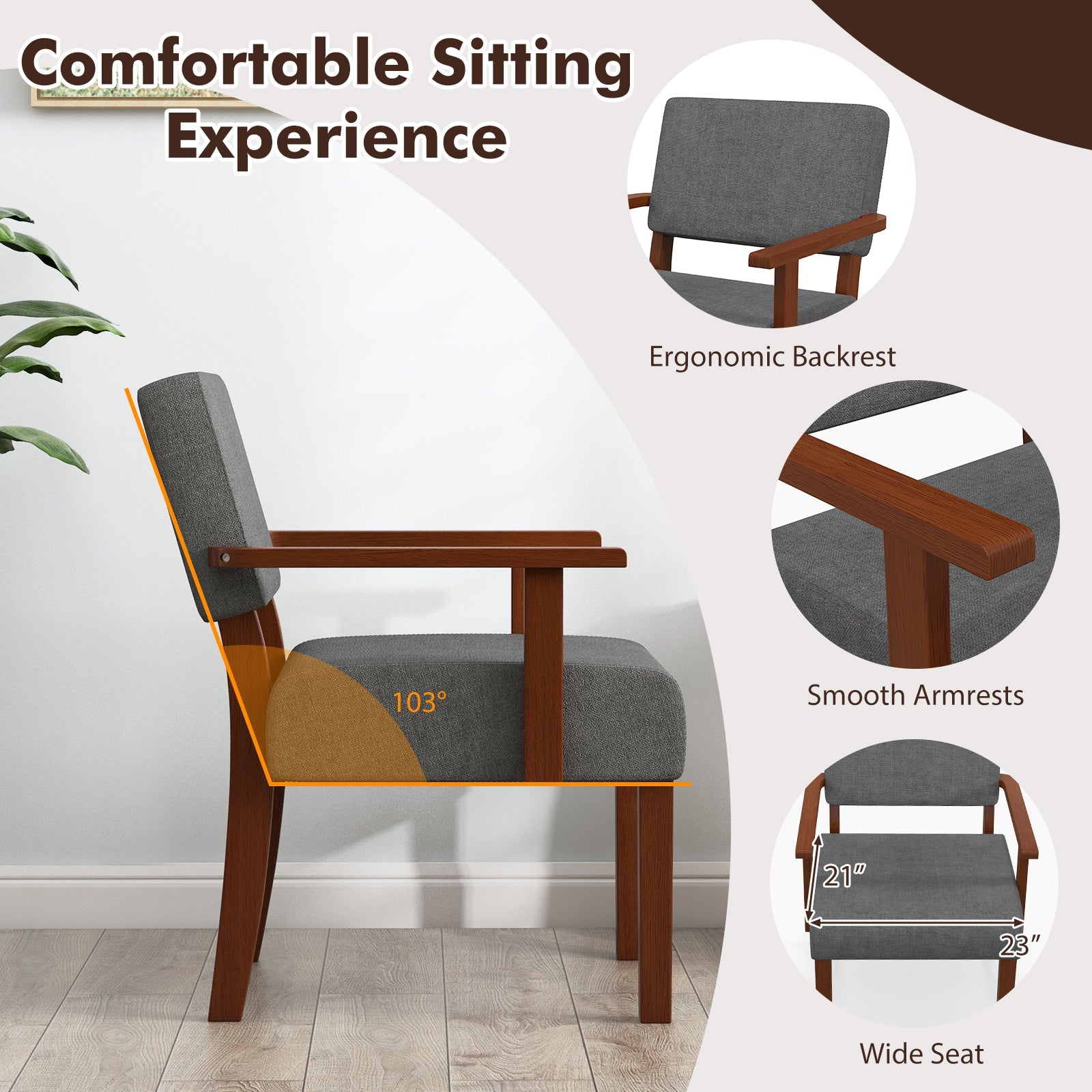 Linen Accent Chair Living Room Chair with Soft Padded Seat and Backrest-Gray