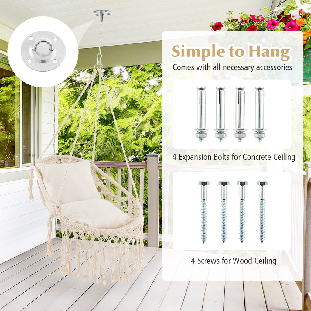 Hanging Hammock Chair with Soft Seat Cushions and Sturdy Rope Chain-Beige