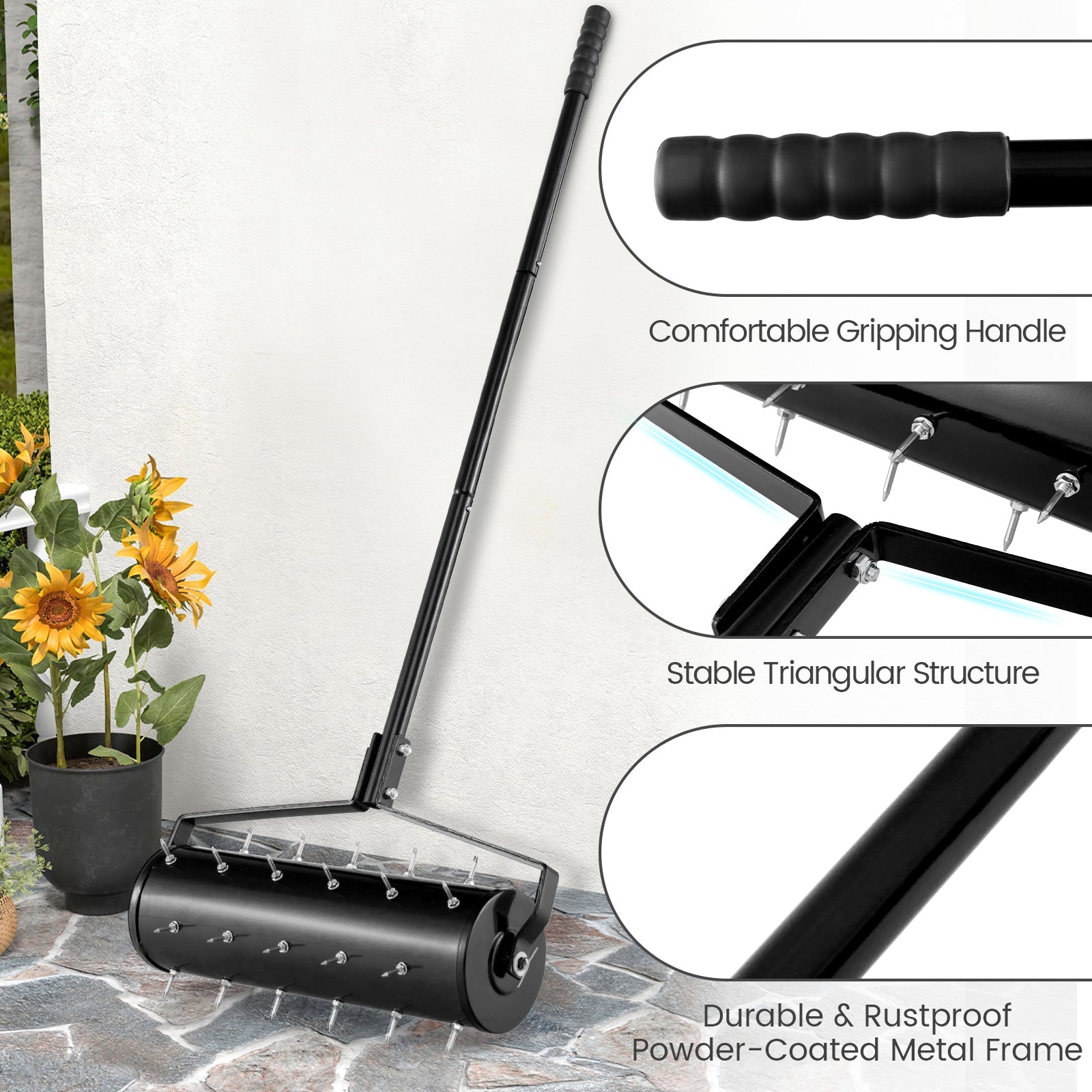 18/21 Inch Manual Lawn Aerator with Detachable Handle-21 inches