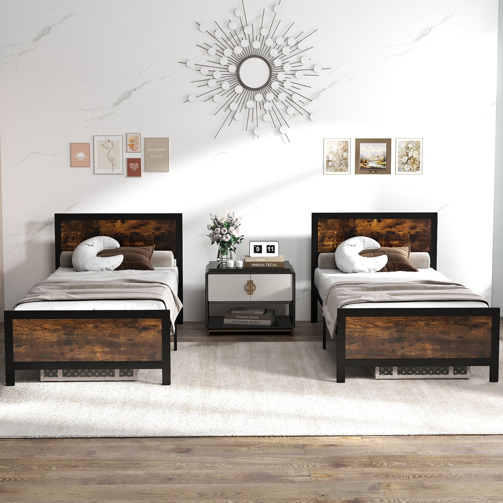 Metal Bed Frame with Headboard and Footboard-Twin Size