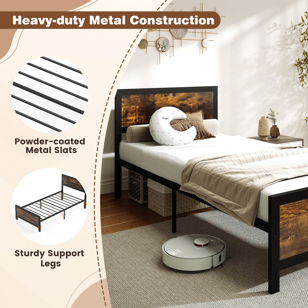 Metal Bed Frame with Headboard and Footboard-Twin Size