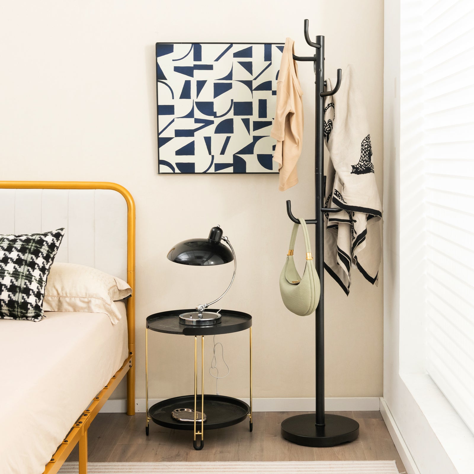 Metal Coat Rack Stand with 8 Sturdy Hooks and Metal Base
