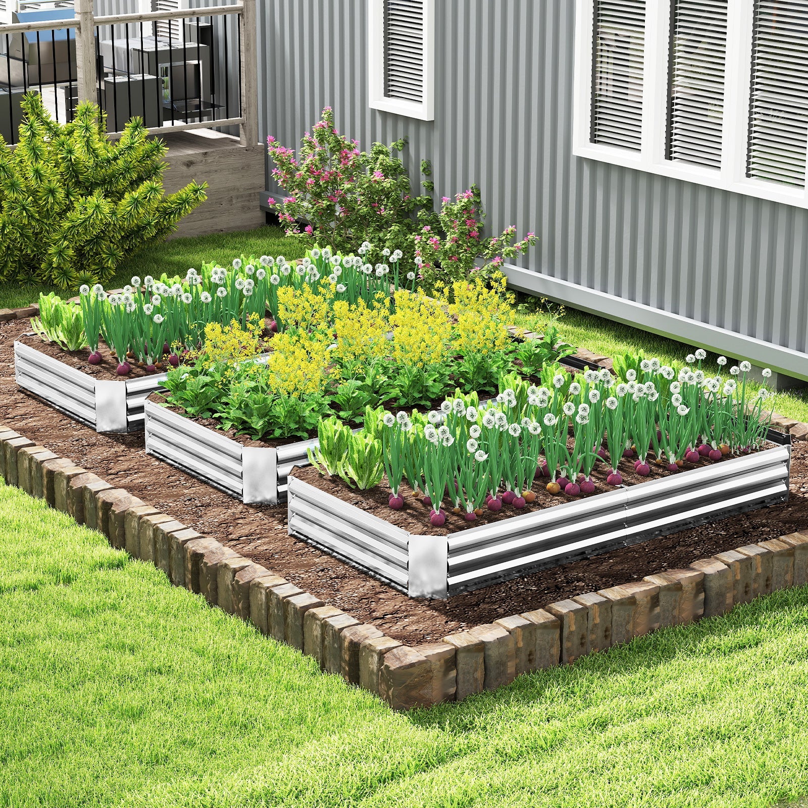 Metal Galvanized Raised Garden Bed with Open-Ended Base-8 x 4 ft
