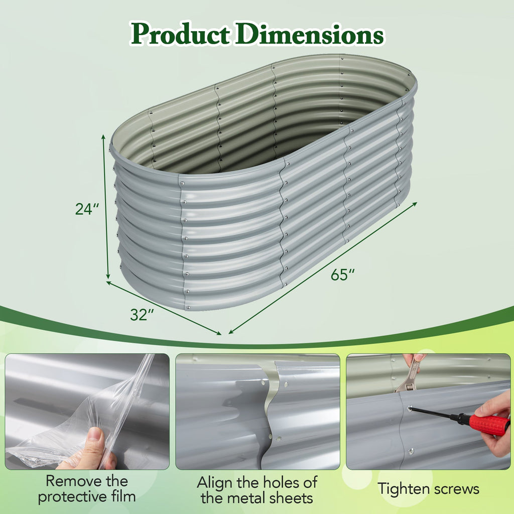 5 x 3 x 2 Feet Metal Oval Raised Garden Bed with Open Bottom Design-Gray