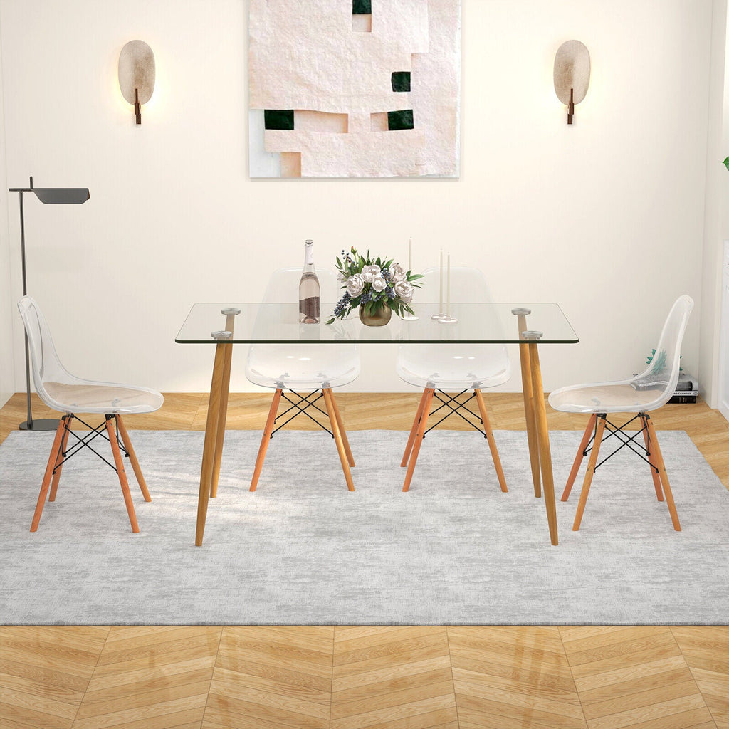 5 Pieces Rectangle Dining Table Set with 51 Inch Glass Tabletop-Transparent