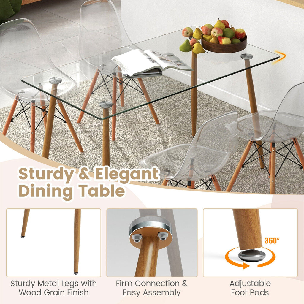 5 Pieces Rectangle Dining Table Set with 51 Inch Glass Tabletop-Transparent
