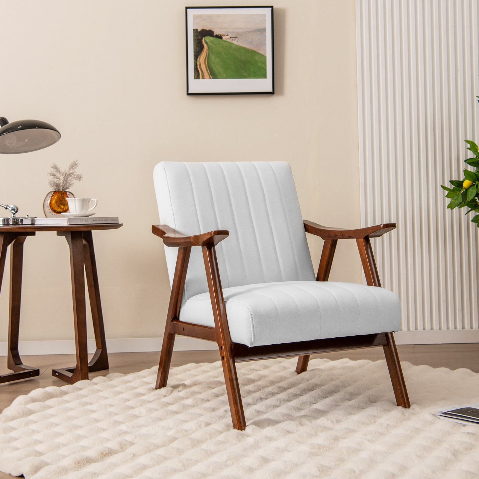 Modern Accent Chair Leisure Armchair with Felt Pads-Beige