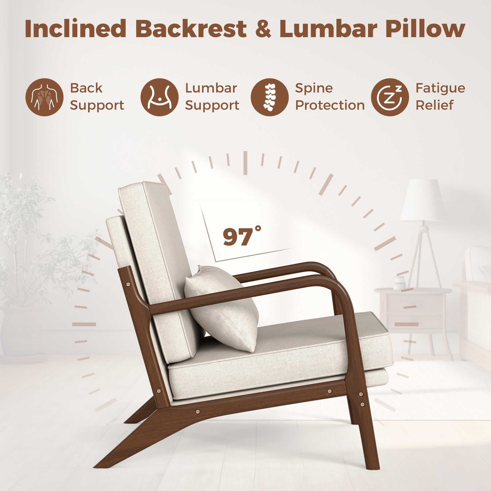 Modern Accent Chair with Rubber Wood Armrests and Removable Back-Beige