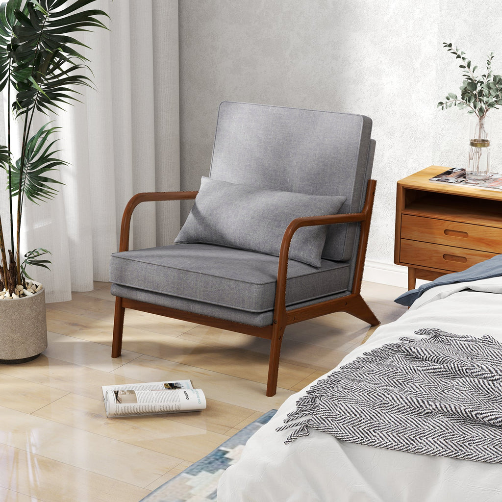 Modern Accent Chair with Rubber Wood Armrests and Removable Back-Gray