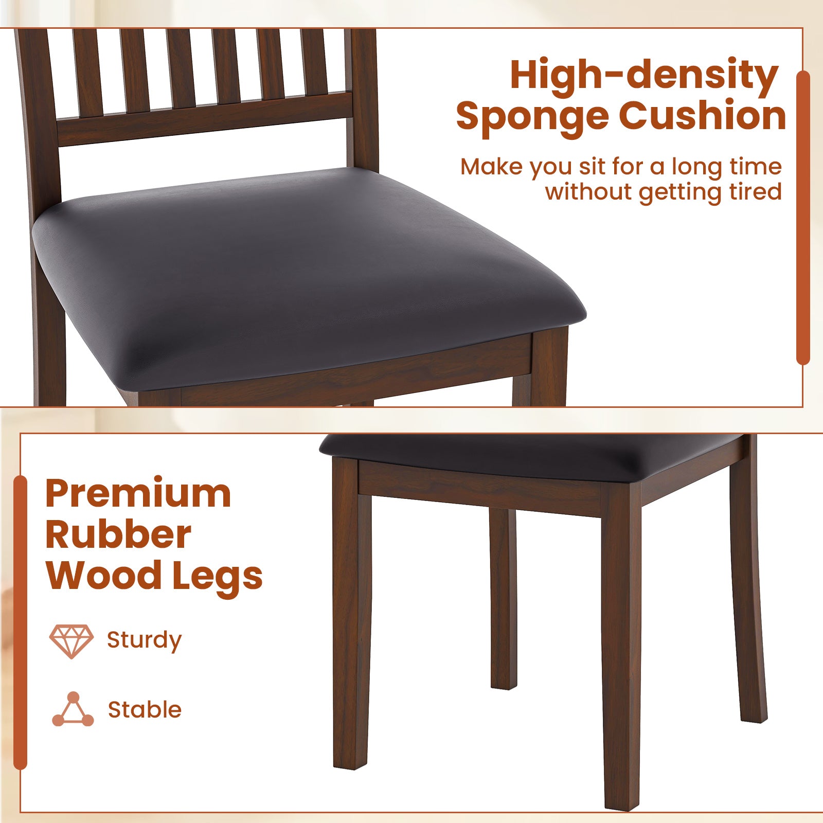 Upholstered Modern Dining Chair Set of 2 with Slanted High Backrest-Brown