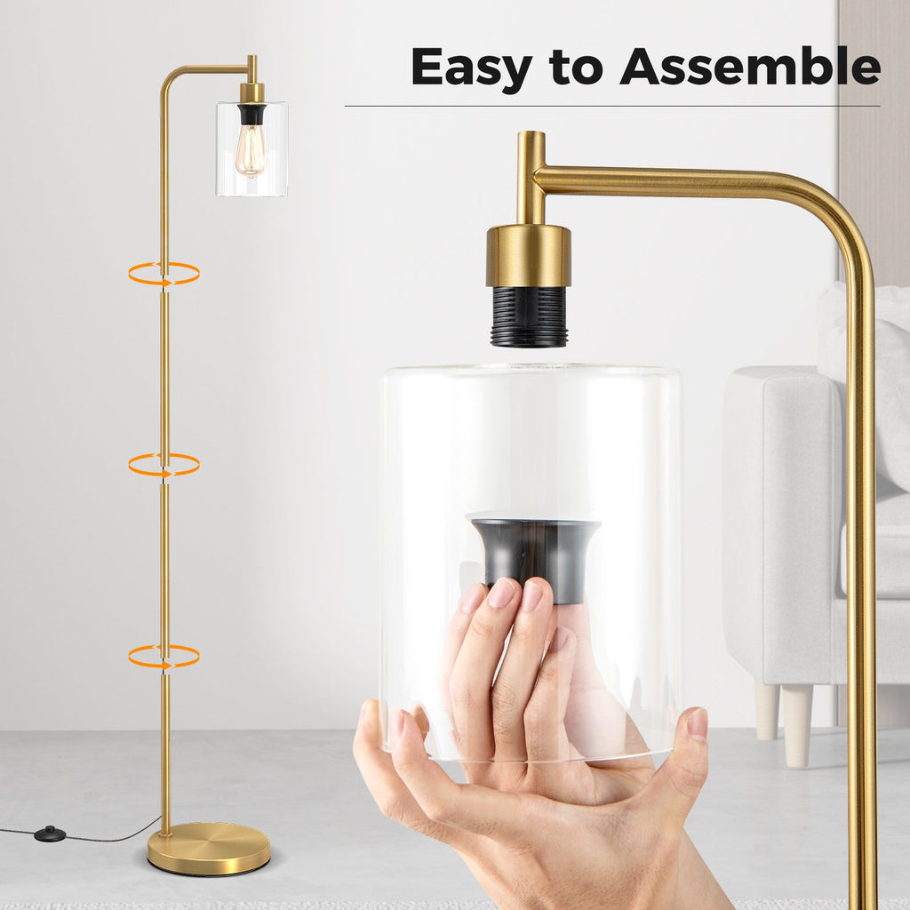 Modern Floor Lamp with Hanging Glass Lampshade and Foot Switch-Golden