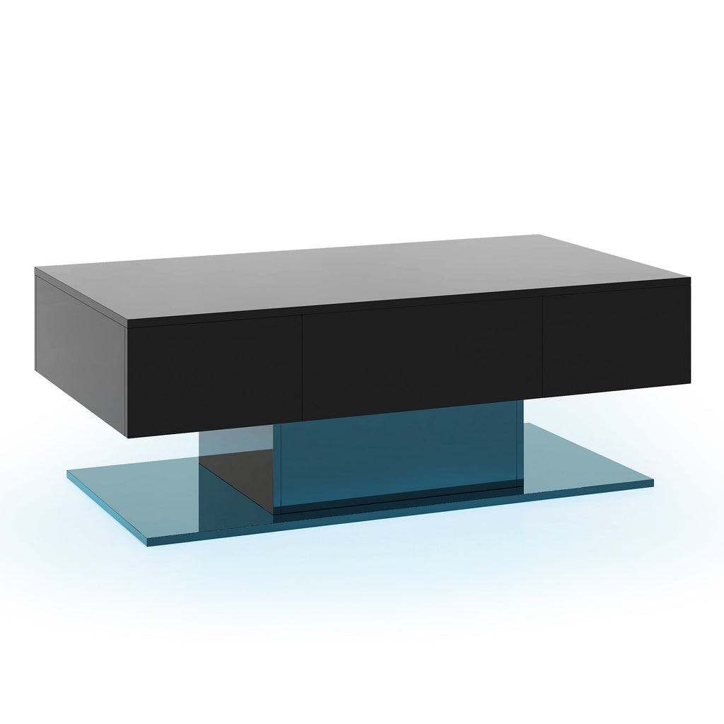 Modern LED Coffee Table with 20 Color LED Lights and 2 Storage Drawers-Black