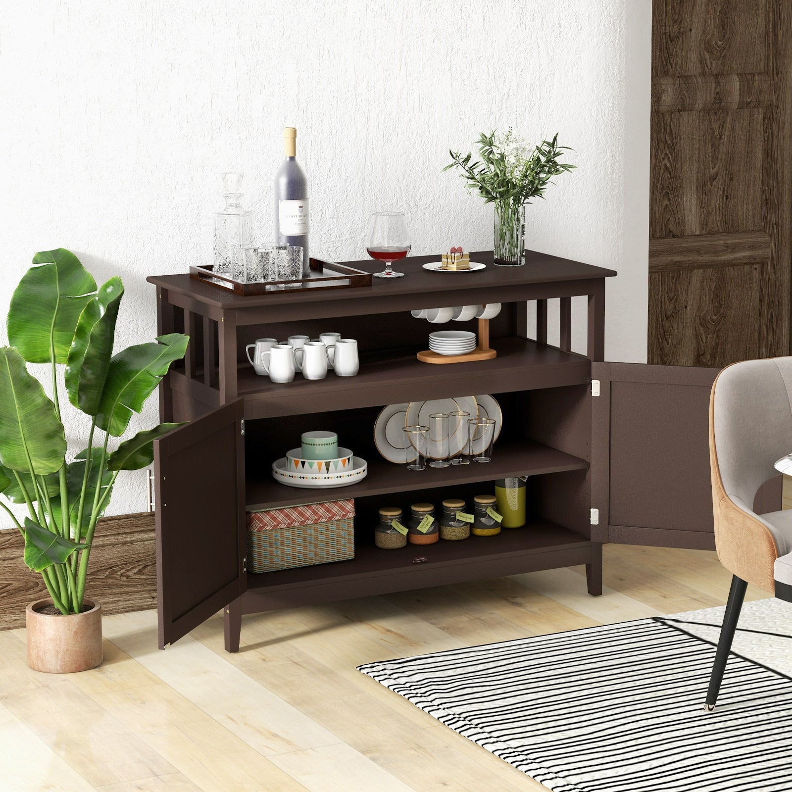 Modern Practical and Beautiful Wooden Kitchen Lockers with Large Storage Space-Brown