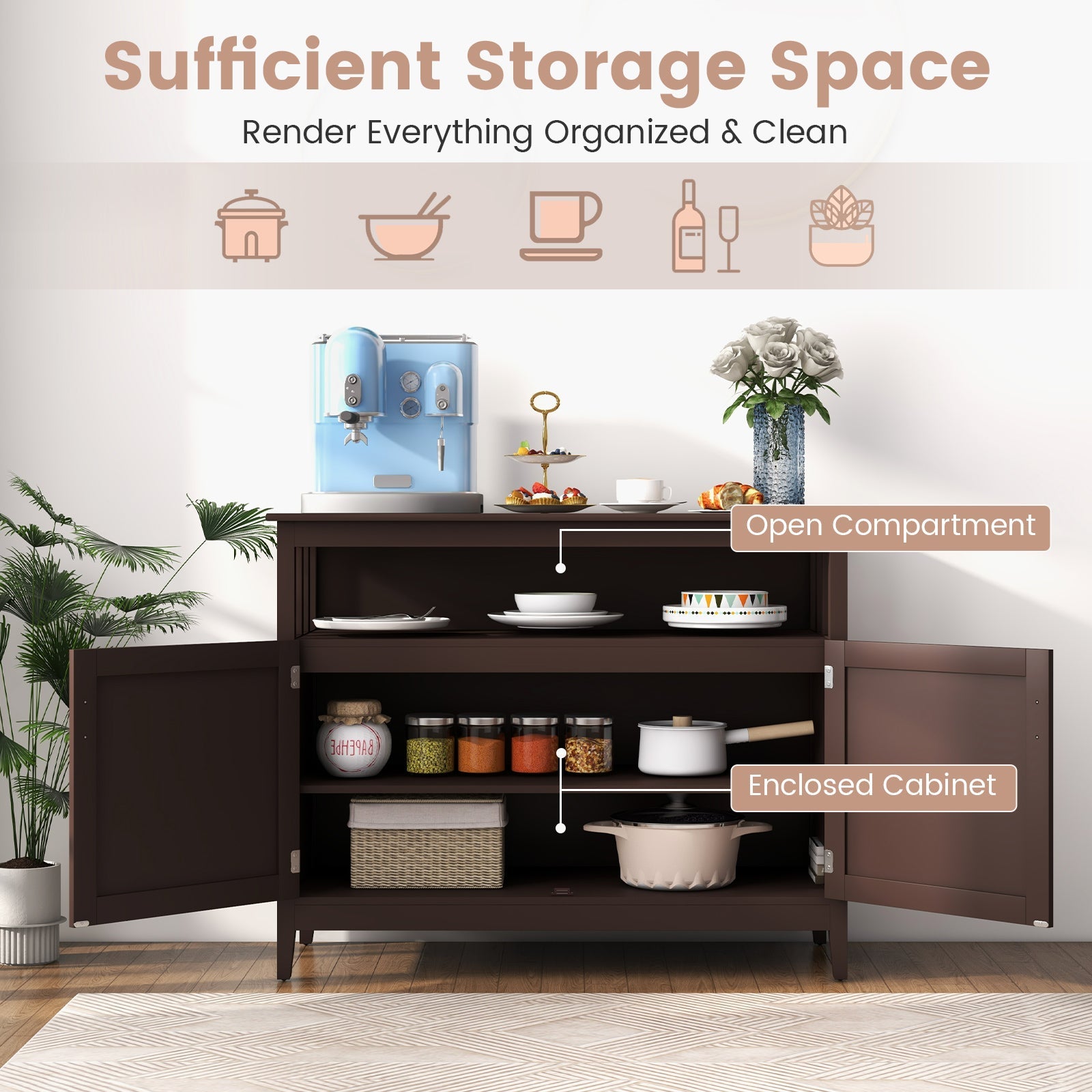 Modern Practical and Beautiful Wooden Kitchen Lockers with Large Storage Space-Brown