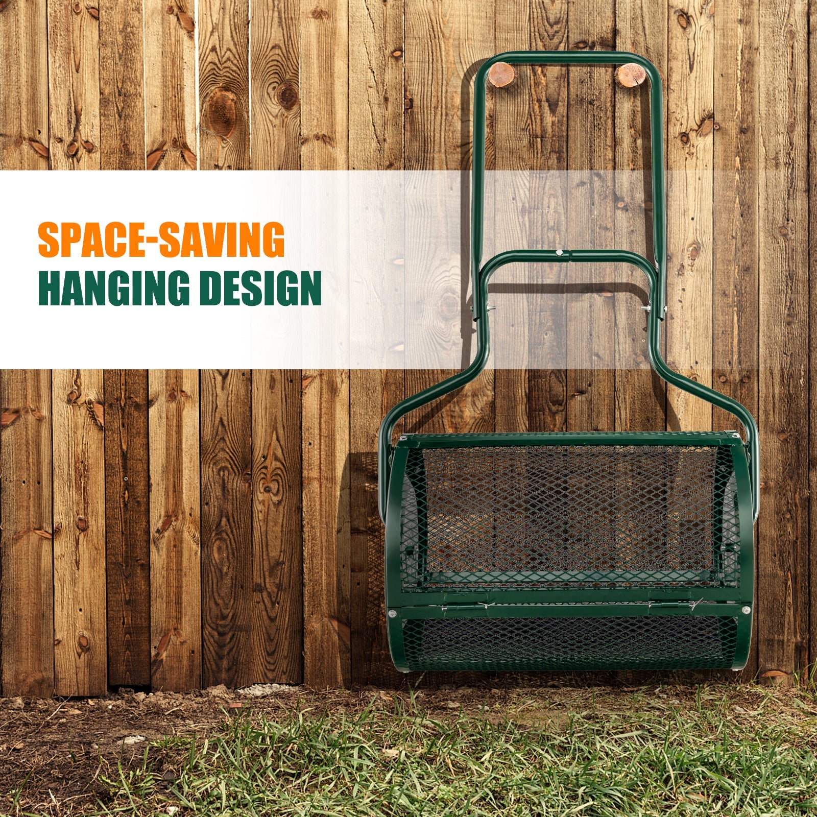 24 Inches Peat Moss Spreader with Upgrade Side Latches and U-shape Handle-Green
