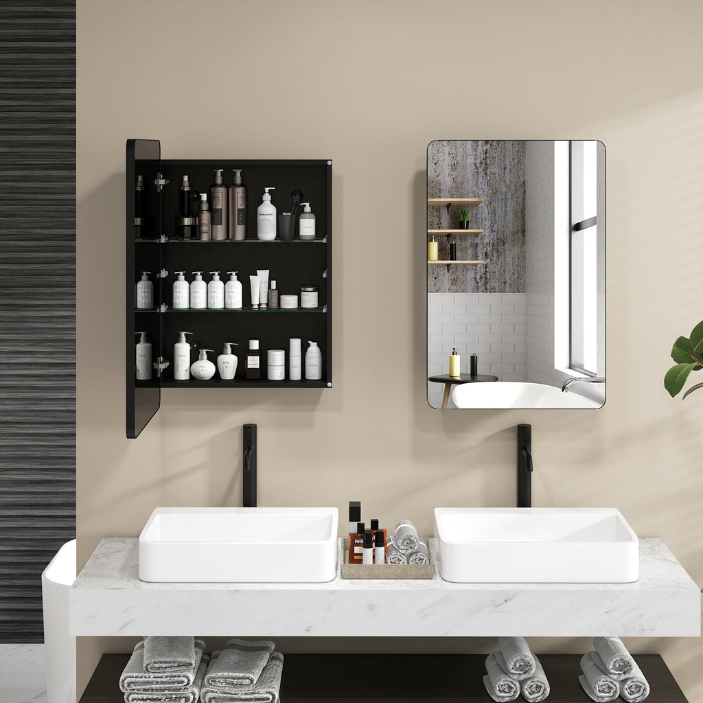 20 x30 Inch Multi-Functional Bathroom Mirror Cabinet with Adjustable Shelves-Black