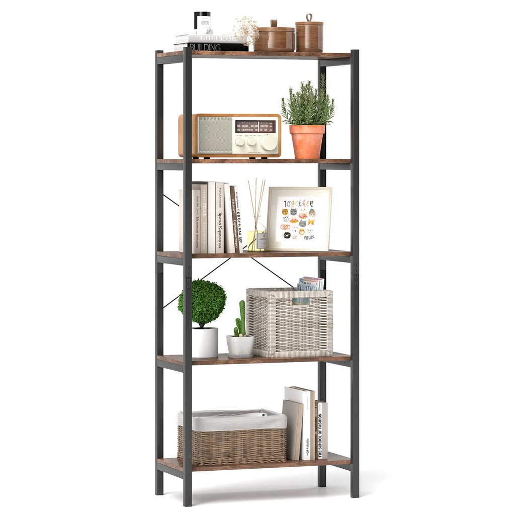 Multipurpose Open Bookcase Industrial Rack Wide Standing Storage Shelf-Brown