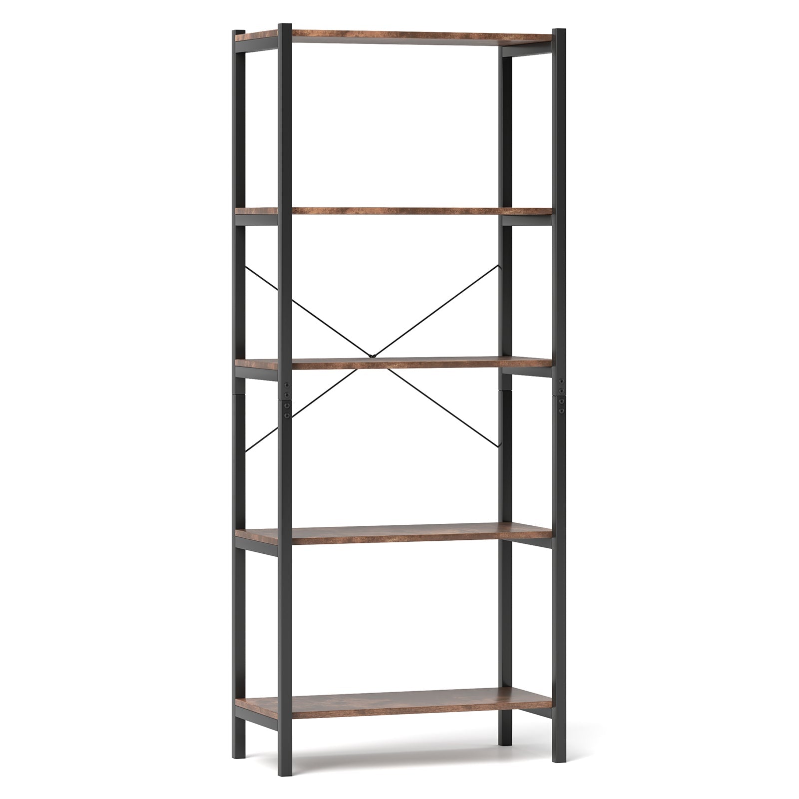 Multipurpose Open Bookcase Industrial Rack Wide Standing Storage Shelf-Brown