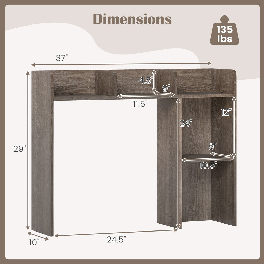 3-Tier Multipurpose Desk Bookshelf with 4 Shelves-Oak